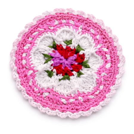 Floral Crochet Doily Coaster Pink Cotton Yarn Handcrafted